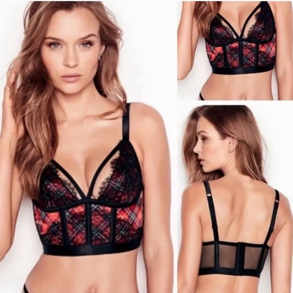 Victoria’s Secret Longline Plaid Lace Bustier Crop - Picture 4 of 10